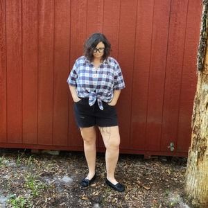 Vintage 90s Blue White Plaid School House Apple Short Sleeves Liz and Me Size 4X